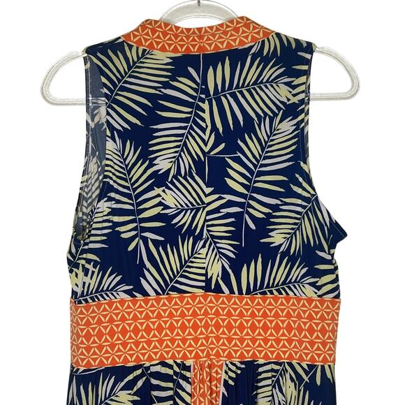 WISP Ella Jersey Maxi Dress Sleeveless V-Neck Tropical Print Blue Orange Size 12 - Picture 6 of 8